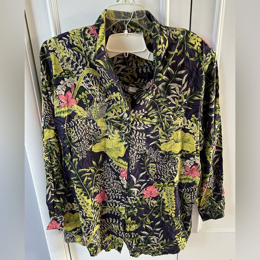 Valerie Steven’s Button-down floral blouse with matching tank top